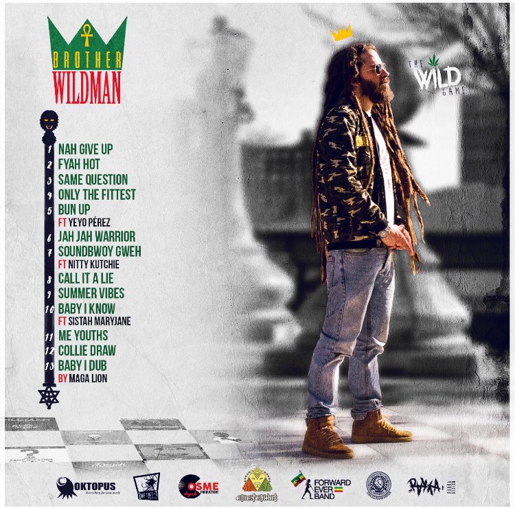 BrotherWildman's tweet photo. Tracklist for my new album #TheWildGame it mad doh 🔥art by @Dubfaya 📸 by #Cris 🔥18-June-18 @yeyo_perez @FEL_EMETERIANS #NittyKutchie @ForwardEverBand @StingrayRecords @PVibz @ChaliceSound https://t.co/yIdoZKvaW9