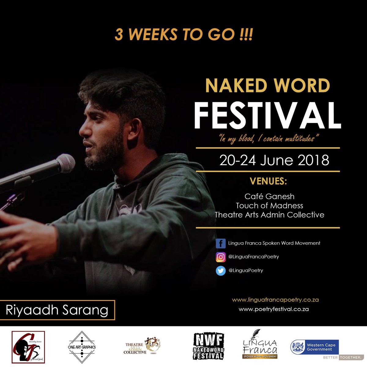 LinguaPoetry's tweet photo. Meet Riyaadh, Afeefa and Thando

To read more on them please visit https://t.co/wHnDX8iOeo

#NakedWordFest2018
#LinguaFranca
#Poetry
#SpokenWord

@Thando_Fuze @WCGovEvents @mznrevelation @PerezJavierE @OpenBookFest https://t.co/7zskm7TfBP