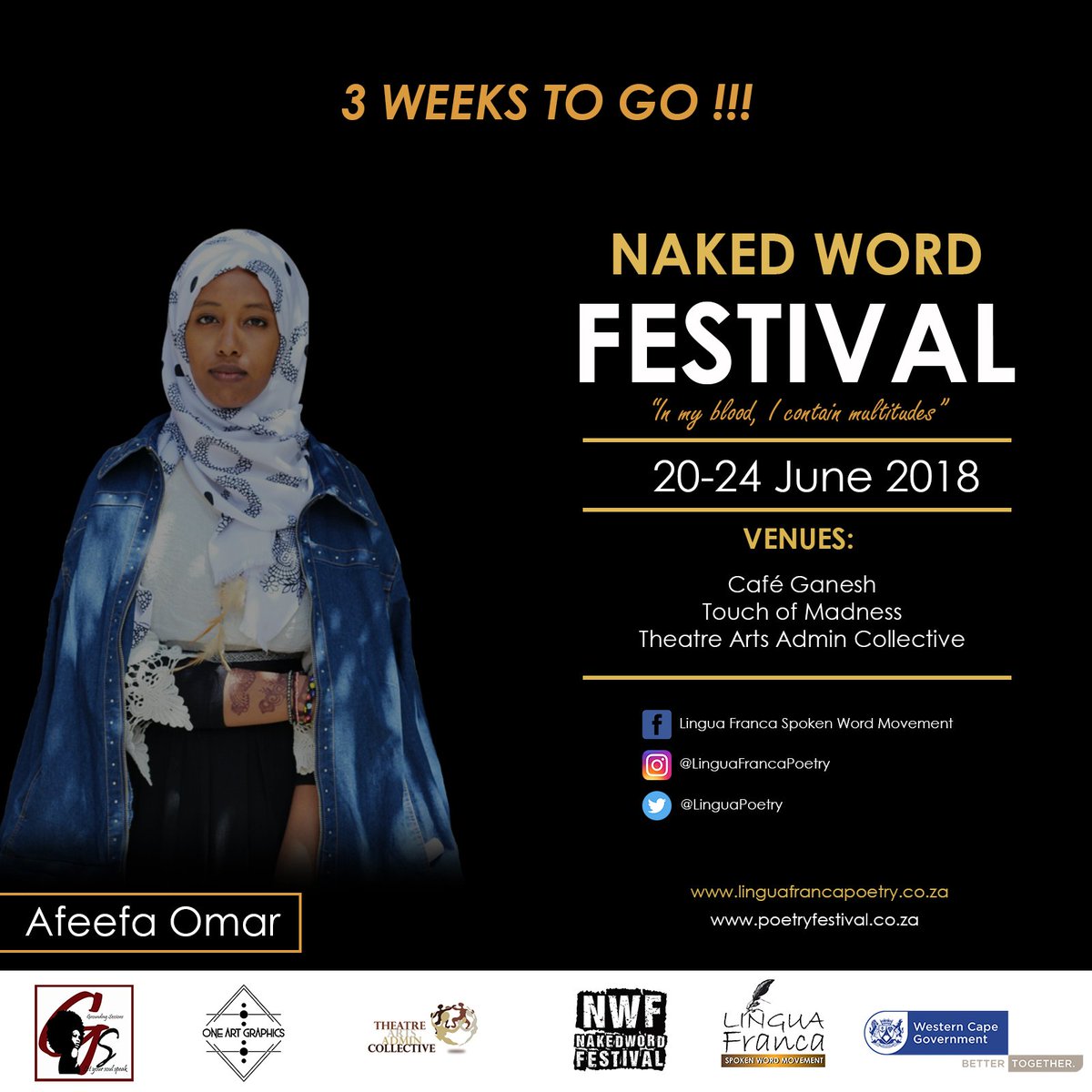 LinguaPoetry's tweet photo. Meet Riyaadh, Afeefa and Thando

To read more on them please visit https://t.co/wHnDX8iOeo

#NakedWordFest2018
#LinguaFranca
#Poetry
#SpokenWord

@Thando_Fuze @WCGovEvents @mznrevelation @PerezJavierE @OpenBookFest https://t.co/7zskm7TfBP