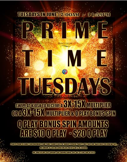DCRPoker's tweet photo. Poker Players check this out! Tuesdays in June! Swipe your card at a Kiosk and receive a 3X to 15X Multiplier or a 3X to 15X Multiplier plus Q Play! #PrimeTimeTuesdays @DCRPoker See room for complete details. https://t.co/I3oFqJNGY4