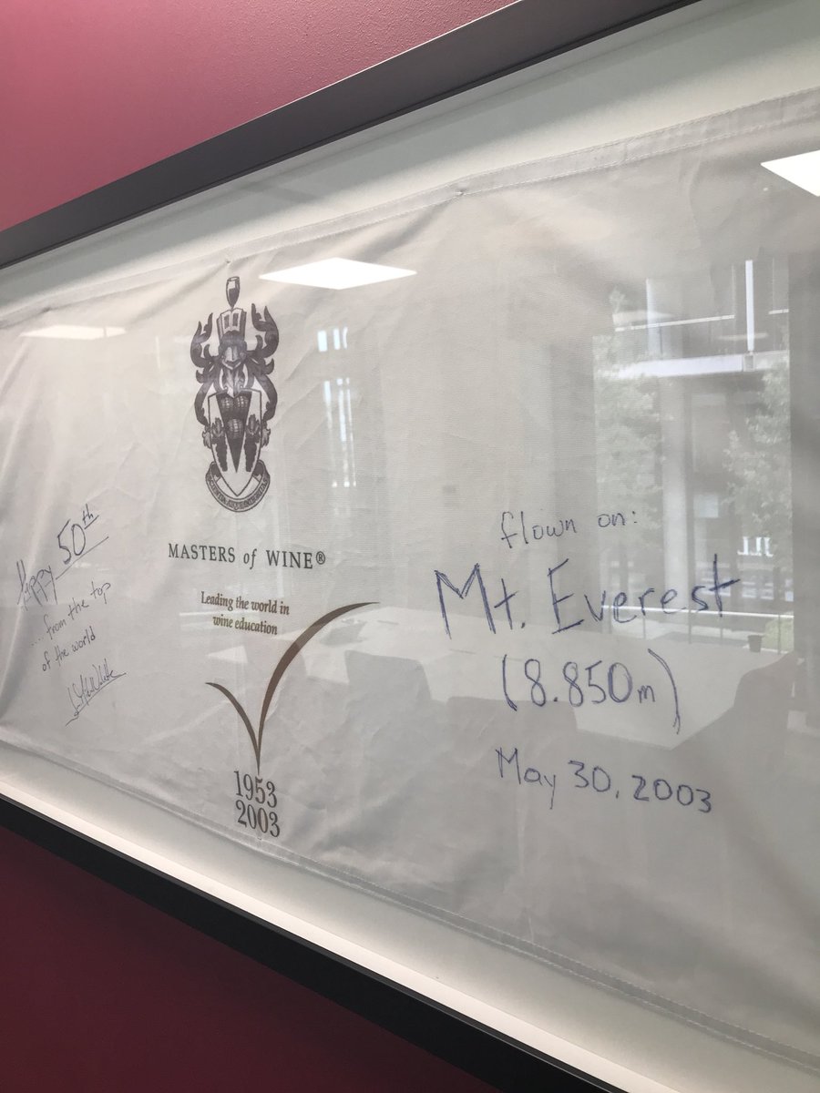mastersofwine's tweet photo. 15 years ago today, Jean-Michel Valette MW climbed #MountEverest and flew a #mastersofwine flag at 8.850m, to celebrate 50 years of the MW examination! The flag now hangs proudly in the IMW headquarters. And the 65th MW exams are next week! #mwexam #mwexamination #mw https://t.co/YVLXStOUqS