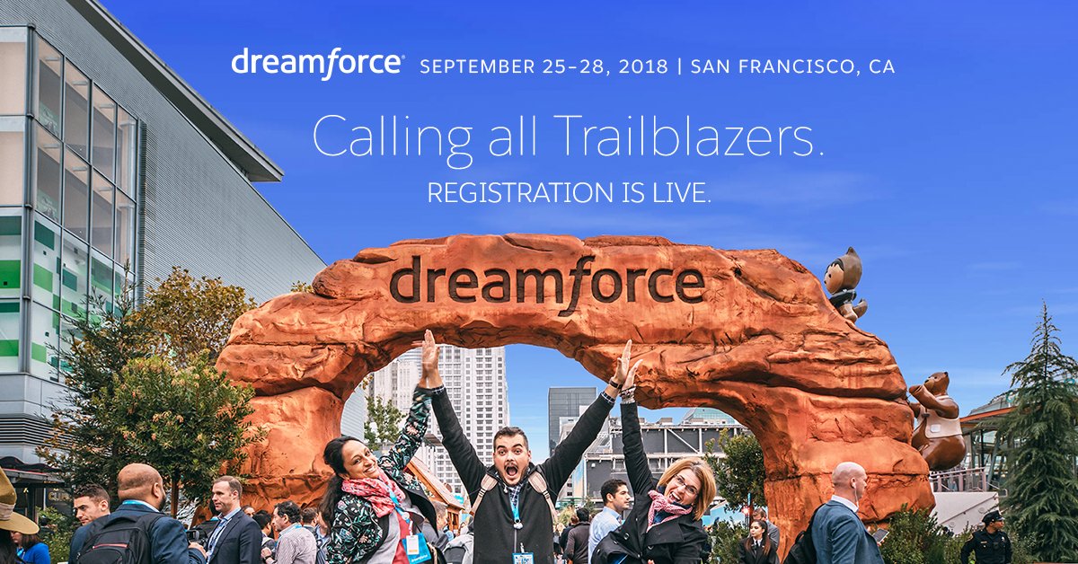 Dreamforce's tweet photo. Calling all Trailblazers! #DF18 is coming. 🐻 Registration is live: https://t.co/U7ANBDsYe5 https://t.co/grIrtcloaN