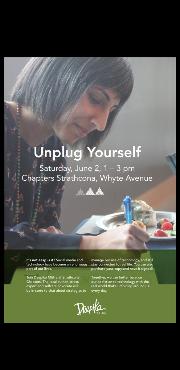 DeepikaMittra's tweet photo. Come chat @chaptersindigo @oldstrathcona this Saturday! Would love to catch up with familiar faces and make new friends as I'll be there for my #booksigning June 2 from 1-3 pm. #socialmedia #technology #wellness #yeg Special thanks to @amandaschutzie for the event poster! https://t.co/NHGbvwnJ12