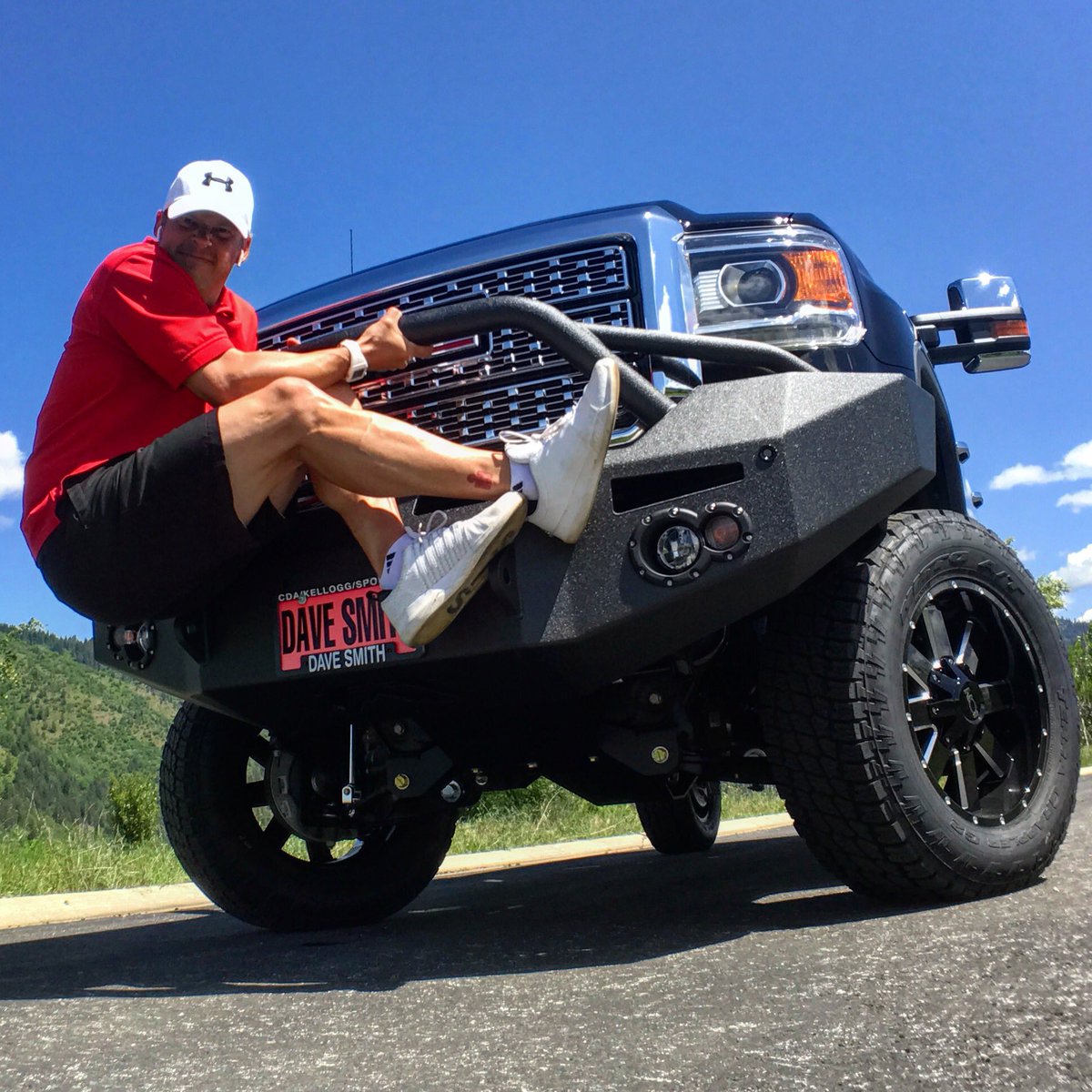 IMDaveErickson's tweet image. I call this ‘Automotive Performance Art’. The title of my piece is, “Taking the Bull by the Horns ”.  @everymandriver @imdaveerickson @timex @davesmithmotors @kswiss @underarmour @gmc #drivedavesmith