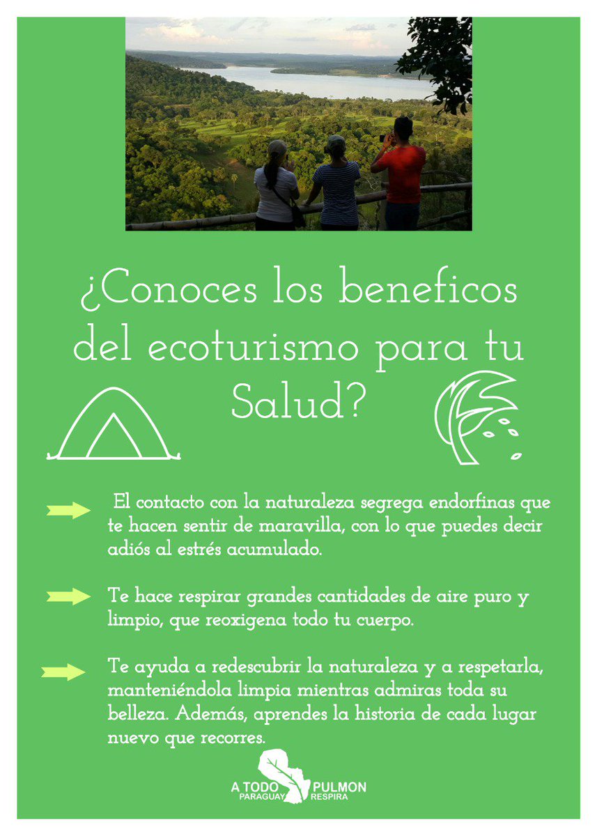 ¿Conoces los beneficios del #Ecoturismo para tu Salud? 🍃☉

Aprovecha este 9, 10 y 11 de junio la 3ra edición de ecoturismo en Itapúa. 
Más información al: 0994 124 022 📲📞