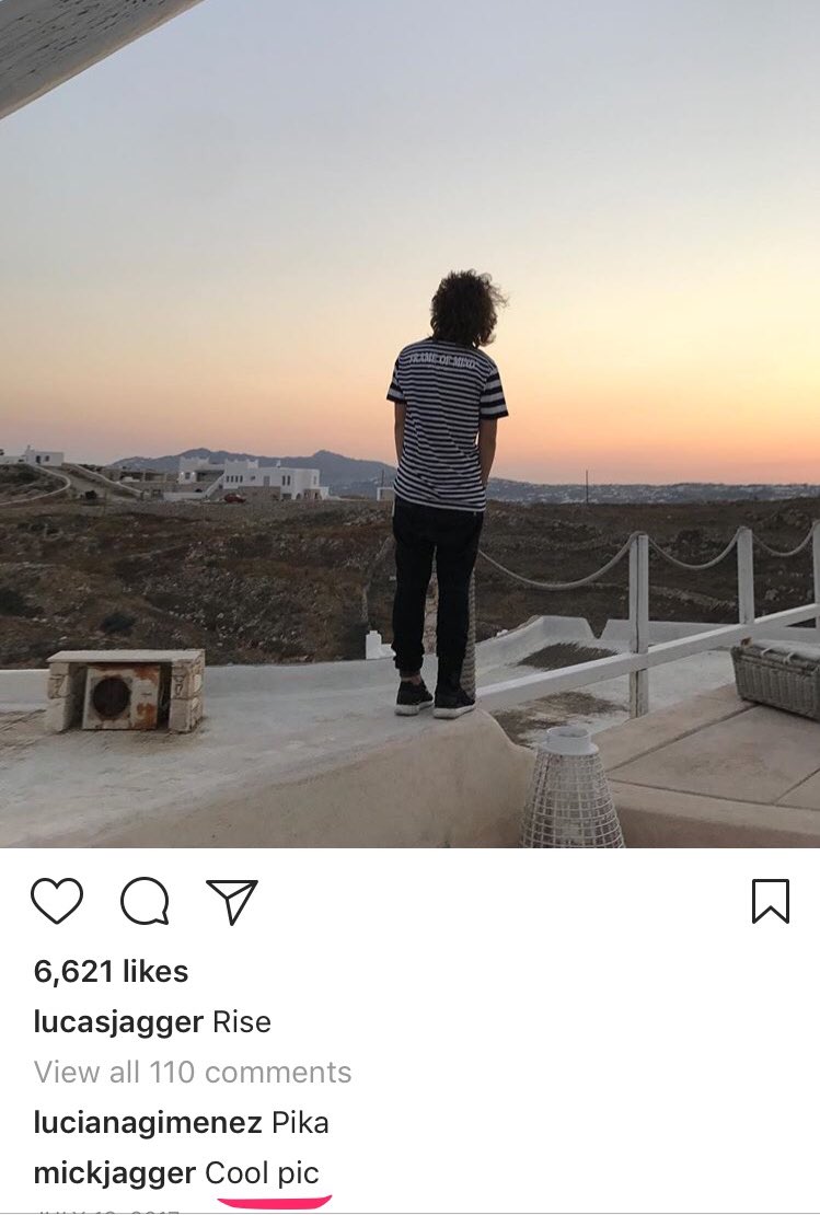 dpatrickrodgers's tweet photo. My new favorite thing is Mick Jagger leaving dorky dad comments on his teenage son's Instagram posts. https://t.co/DFEmgwxKp4