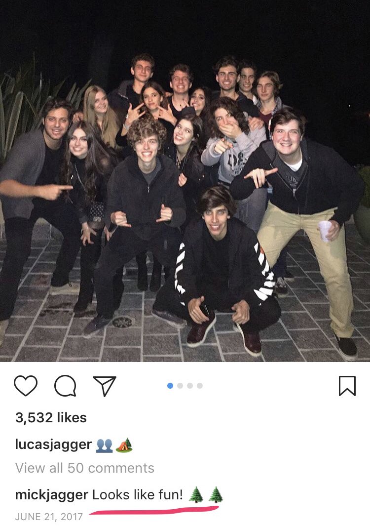 dpatrickrodgers's tweet photo. My new favorite thing is Mick Jagger leaving dorky dad comments on his teenage son's Instagram posts. https://t.co/DFEmgwxKp4
