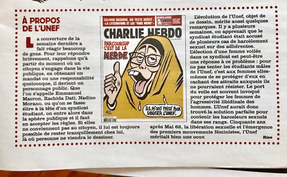 DreSetton's tweet photo. La réponse de Riss. La classe. 
#UNEF 
@Charlie_Hebdo_ https://t.co/TYz5rLJqG0