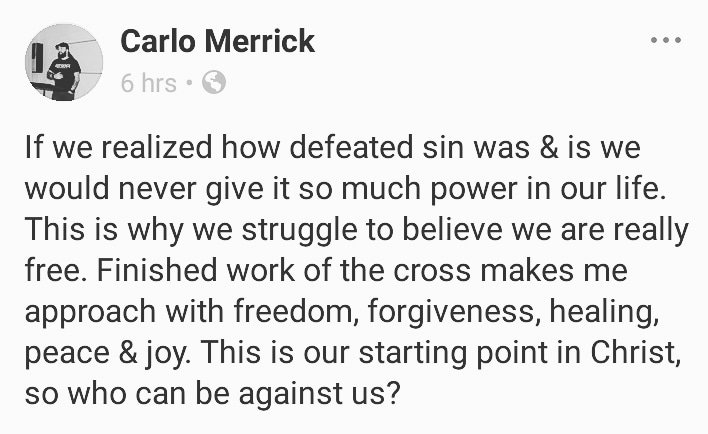 CarloMerrick's tweet photo. #sinisdefeated #finishedwork https://t.co/QNK9XZLeHE