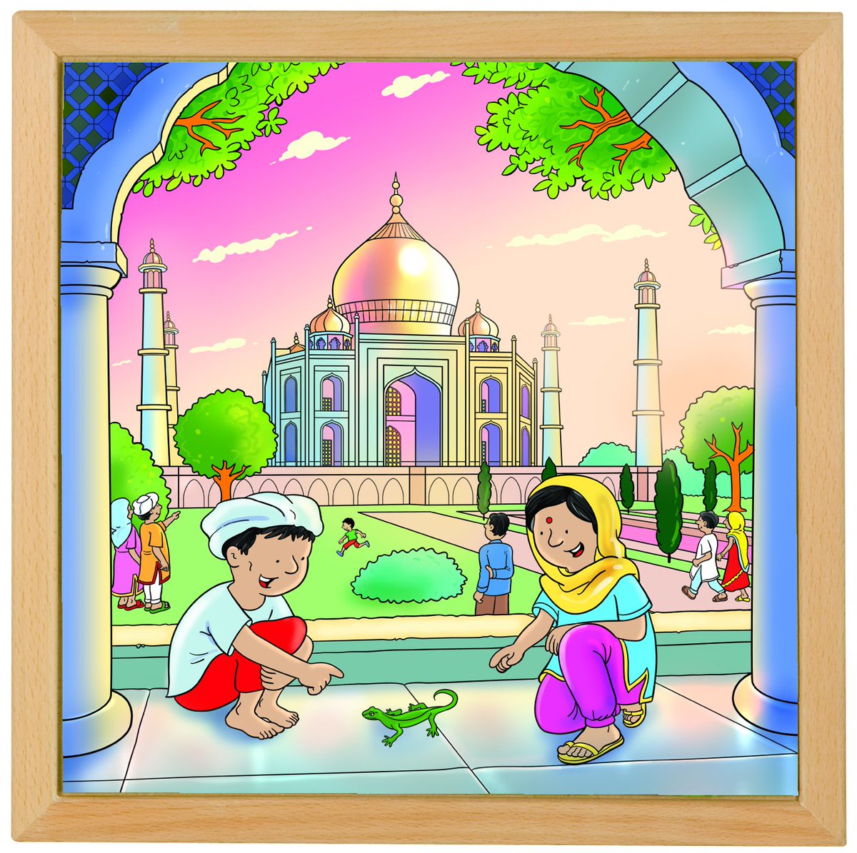 Taj Mahal. Het betekent 'paleis van de kroon', je spreek het uit als tadzj mèhèl en het staat op één van onze puzzels. De Taj Mahal is gebouwd door Sjah Jahan als laatste rustplaats voor zijn echtgenote Mumtaz Mahal. #educo #puzzels #peuters #kinderopvang ow.ly/3hcP30k7upO