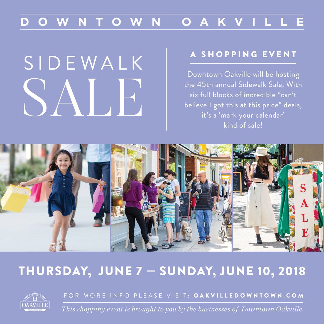 OakvilleDwntown's tweet photo. Sidewalk Sale starts on June 7th! What are you shopping for this year? https://t.co/KtygXFncJq #DTOakville #DTOakLOVE https://t.co/dFihSsCLQe