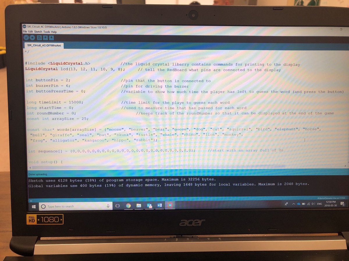 mitchmea's tweet photo. This project isn’t perfect, but that’s the beauty of it all! Students can be innovative and create smarter designs. They can change it from animals to guessing countries. Great way to learn about LED screens, buttons, speakers, potentiometers! #saskcode #cancode #edtech #edsci https://t.co/CG8HeebhFv