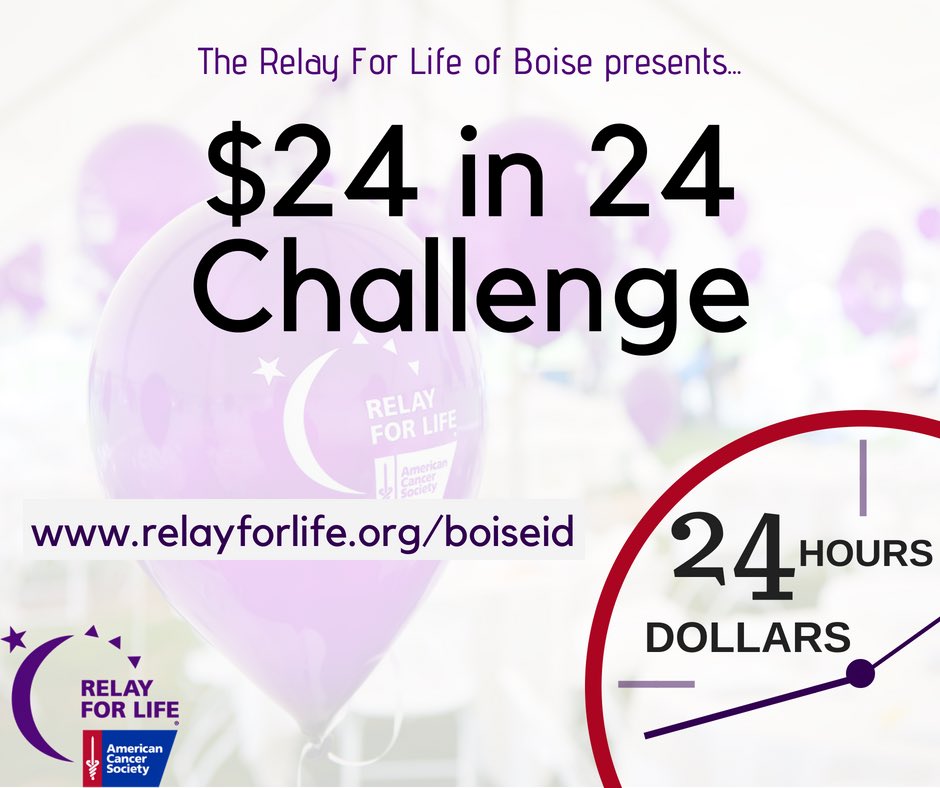 AdaCountyRelay's tweet photo. Relayers- are YOU up for the challenge?? #24in24 #relayforlife #boise #idahome #boiserelay https://t.co/JQ53RF32By