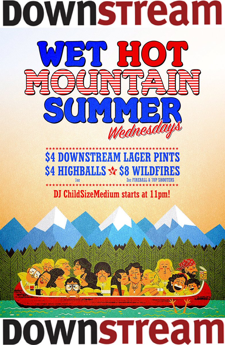 DownstreamJNP's tweet photo. Stay dry this evening and row into Downstream for your Wet Hot Mountain Summer! Dj ChildSizeMedium will be on the decks at 11pm dropping the best best bangers in town. See you all tonight!!  #jasper #party #summer2018 https://t.co/OcoMGgnKNt
