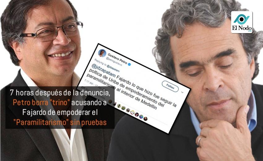 ELNODOColombia's tweet photo. 7 horas después de la denuncia, Petro borra "trino" acusando a Fajardo de empoderar el "Paramilitarismo" sin pruebas https://t.co/cnxrhuNtC7 https://t.co/xd7cqgLIjt