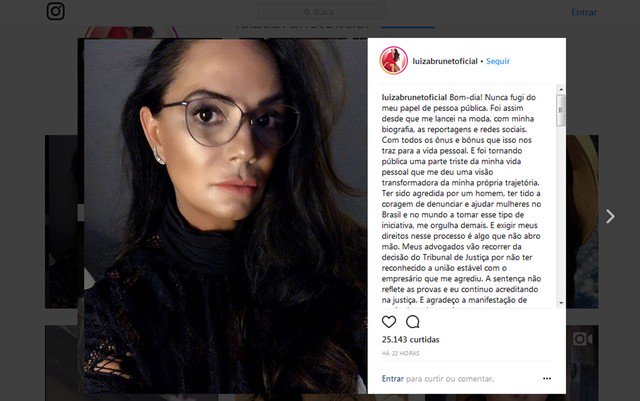 g1's tweet photo. Luiza Brunet perde ação contra ex e terá que pagar R$ 1 milhão https://t.co/uioLBSwRBM  #G1 https://t.co/j3i1hfNsFF