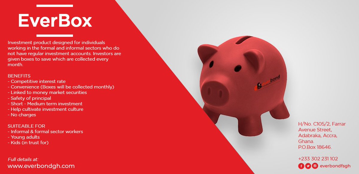 CititrustCapGH's tweet photo. Saving just got easier with #EverBox, contact us on +233 30 223 1102 for more details or go to https://t.co/ksaFj1uSAN. Get Wise!
#Invest
#EverbondGH https://t.co/wMoewRhhQl