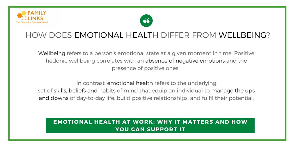 EHatWork's tweet image. Do you really understand the differences between emotional health and wellbeing? If you want to find out more about this topic, take a look at our report: bit.ly/2FUb3aT #WorkplaceWednesday