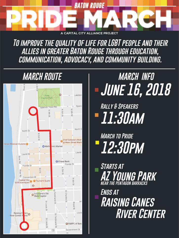 We're up early getting ready for today's 2018 Baton Rouge PRIDE MARCH! 

Here's the details below. See you there!