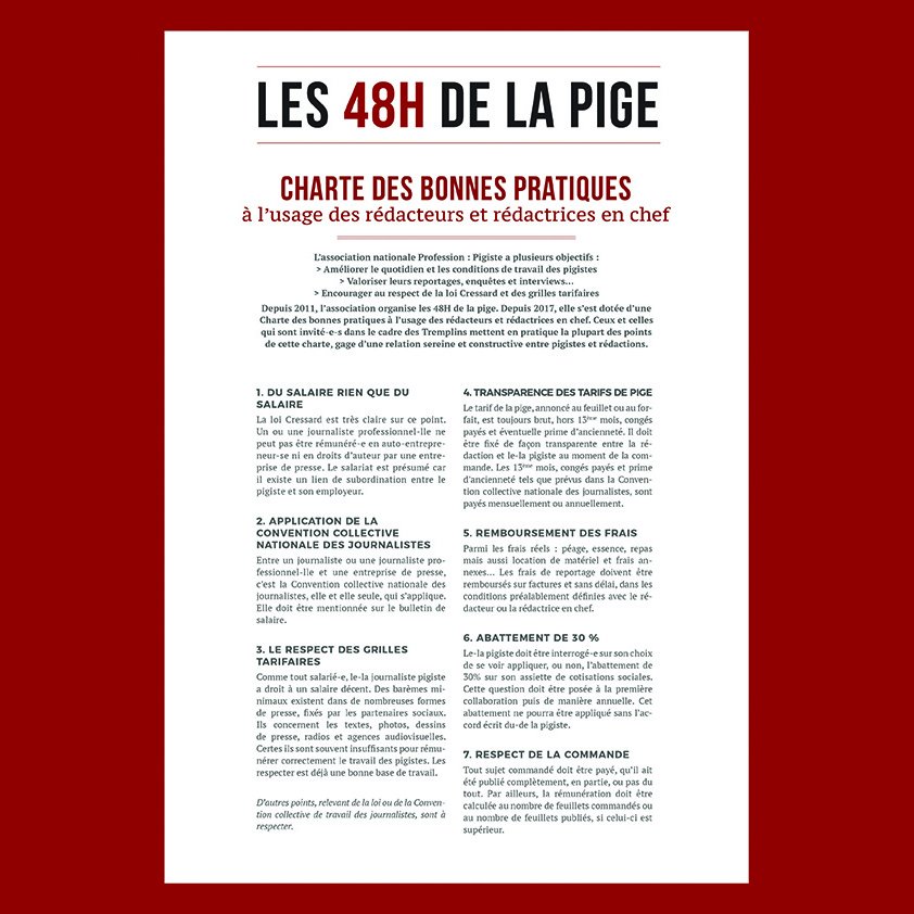 Profession : Pigiste (@pigist) on Twitter photo THREAD Les réd' chefs qui participent aux #48hdelapige et aux #Tremplins répondent à la charte des bonnes pratiques éditée par <a href="/pigist/">Profession : Pigiste</a> , gage d'une relation sereine entre rédactions et pigistes. Principe 1 : Du salaire, rien que du salaire. #pigistes #droits #journalisme THREAD Les réd' chefs qui participent aux #48hdelapige et aux #Tremplins répondent à la charte des bonnes pratiques éditée par <a href="/pigist/">Profession : Pigiste</a> , gage d'une relation sereine entre rédactions et pigistes. Principe 1 : Du salaire, rien que du salaire. #pigistes #droits #journalisme