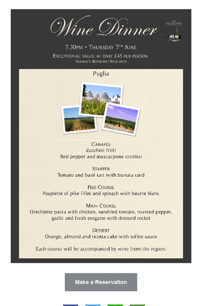 pub_events's tweet photo. The Telegraph Wine Dinner . Puglia . 7th June https://t.co/hAuSiwK0TF https://t.co/TbQZqPIPRi