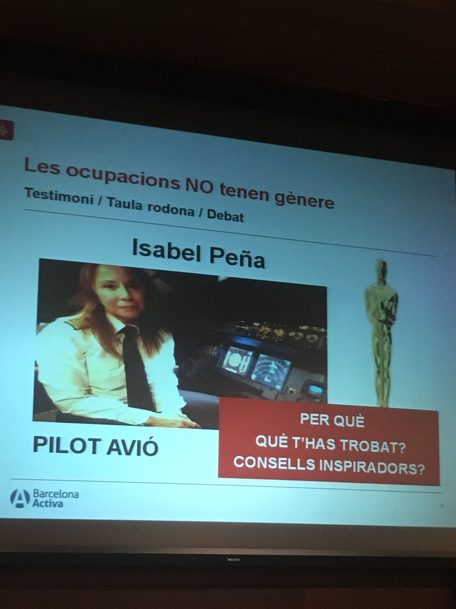 sarajuradoBCN's tweet photo. Comenzamos los testimonios de esta mesa redonda con el de una piloto de avión #igualdadeoportunidades #bcntreball https://t.co/20P0FIYDv3