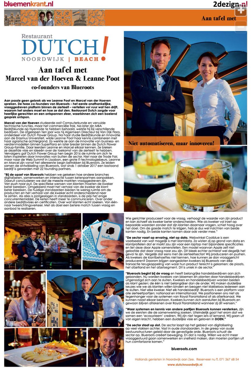 Blueroots_com's tweet photo. "Blueroots schudt de sector op. Blueroots creëert beweging. En dat is nodig." 
Lees het hele interview met ons in de Bloemenkrant van 29 mei. https://t.co/sgI33xfwvI