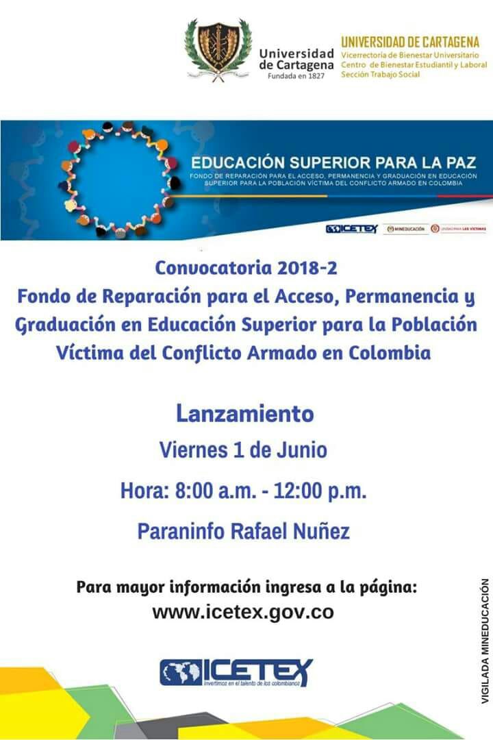 redescnc's tweet photo. Este viernes 1 de junio, @UnidadVictimas @ICETEX @Mineducacion darán a conocer sus programas de créditos para acceso a la Educación Superior. ¡Participa! el lugar de encuentro es en el Paraninfo de la @UdeCartagena a las 8:00 a.m. https://t.co/bHcHIlFb3g