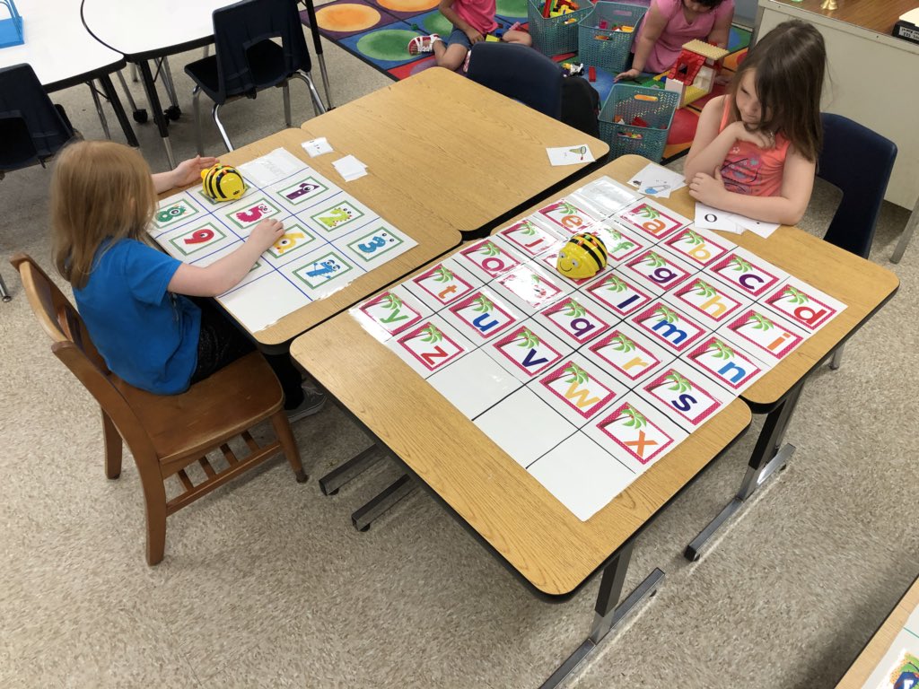 AllisonMarie86's tweet photo. Kindergarten Ss are practicing their spelling and math facts using BeeBots! #STEM #HawthorneHappy https://t.co/4wMawR4Y4C