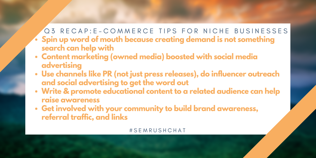 semrush's tweet photo. Q3 Recap: 

✔️Do local SEO with updated GMB page and ensure being listed onYelp and Bing
✔️Do 'lateral' keyword research to find out related terms people are looking for
✔️Do demos or write blogs related to your product

#semrushchat https://t.co/RXr5ZCZLMT