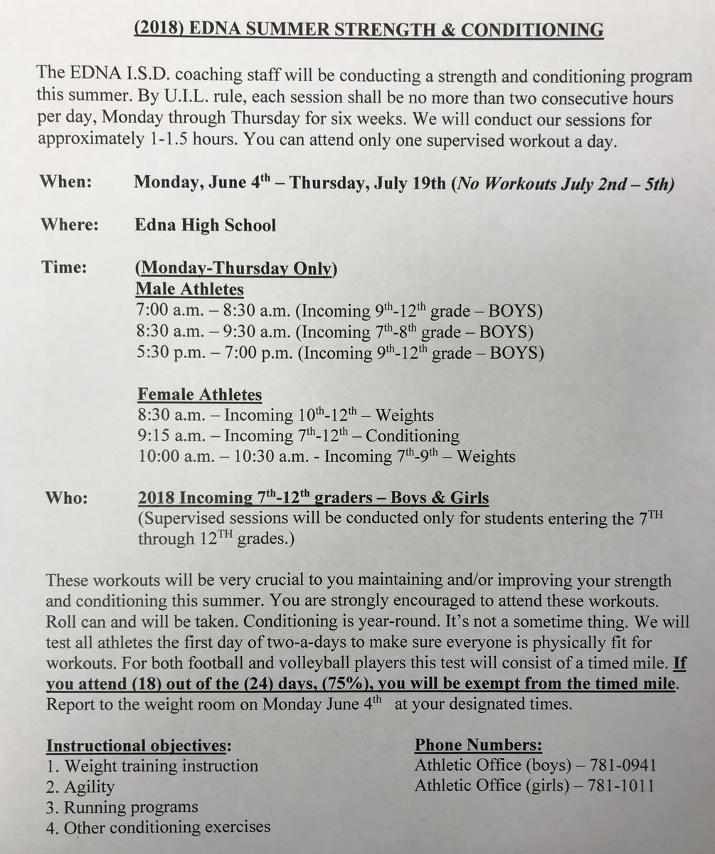 Edna Summer Workouts start next Monday 6/4! Make the commitment Cowboys and Cowgirls! ALL IN! 🤠