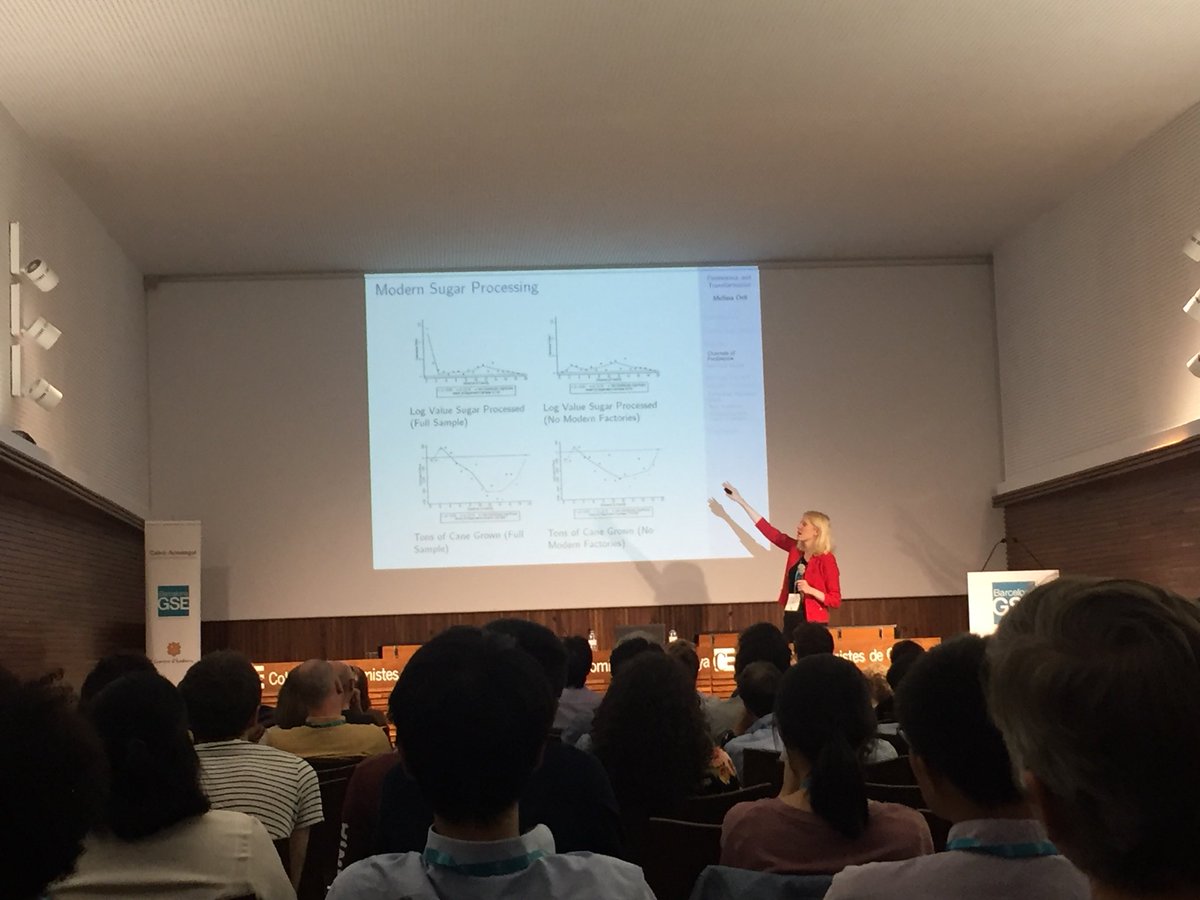 BrunoGL73's tweet photo. Development economics today: the effects of extraction industries while colonization in today’s Peru and Java with Melissa Dell #calvoprize lecture. Economy matters! #barcelonagse https://t.co/vapfK8tL4O