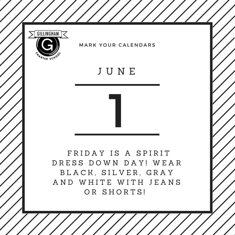 GillinghamCS's tweet image. Join us for our last Spirit Dress Down Day! Details below. #WolfpackPride