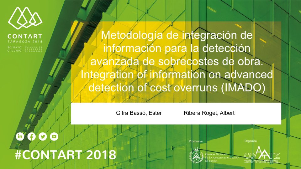 ContartAlicante's tweet photo. "Metodología de integración de información para la detección avanzada de sobrecostes de obra. Integration of information on advanced detection of cost overruns" (Imado), comunicación cód. 048 en #CONTART_WERU #CONTART2018 https://t.co/1ZS5tnwxQf