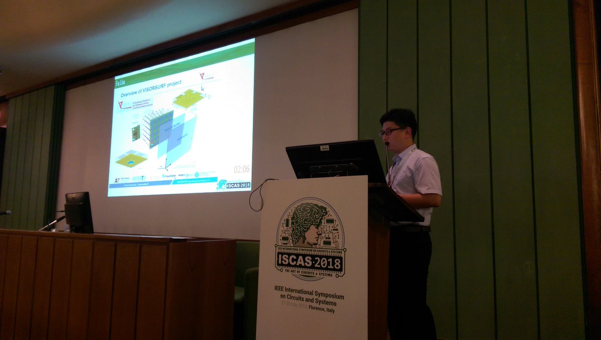 JuliusGeorgiou's tweet photo. Fu Liu presenting "Programmable Metasurfaces: State of the Art and Prospects" at ISCAS 2018 @VisorSurf https://t.co/D7Eamv73Mk