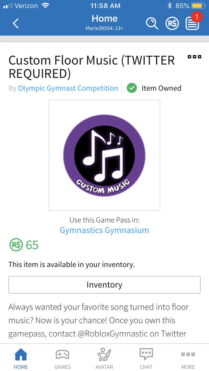 Roblox Gymnastics On Twitter If You Have The Custom Floor Music Gamepass Send A Screenshot Of It In Your Inventory And The Name Of The Song For Your Request I Ll Be Doing - roblox monody full song id