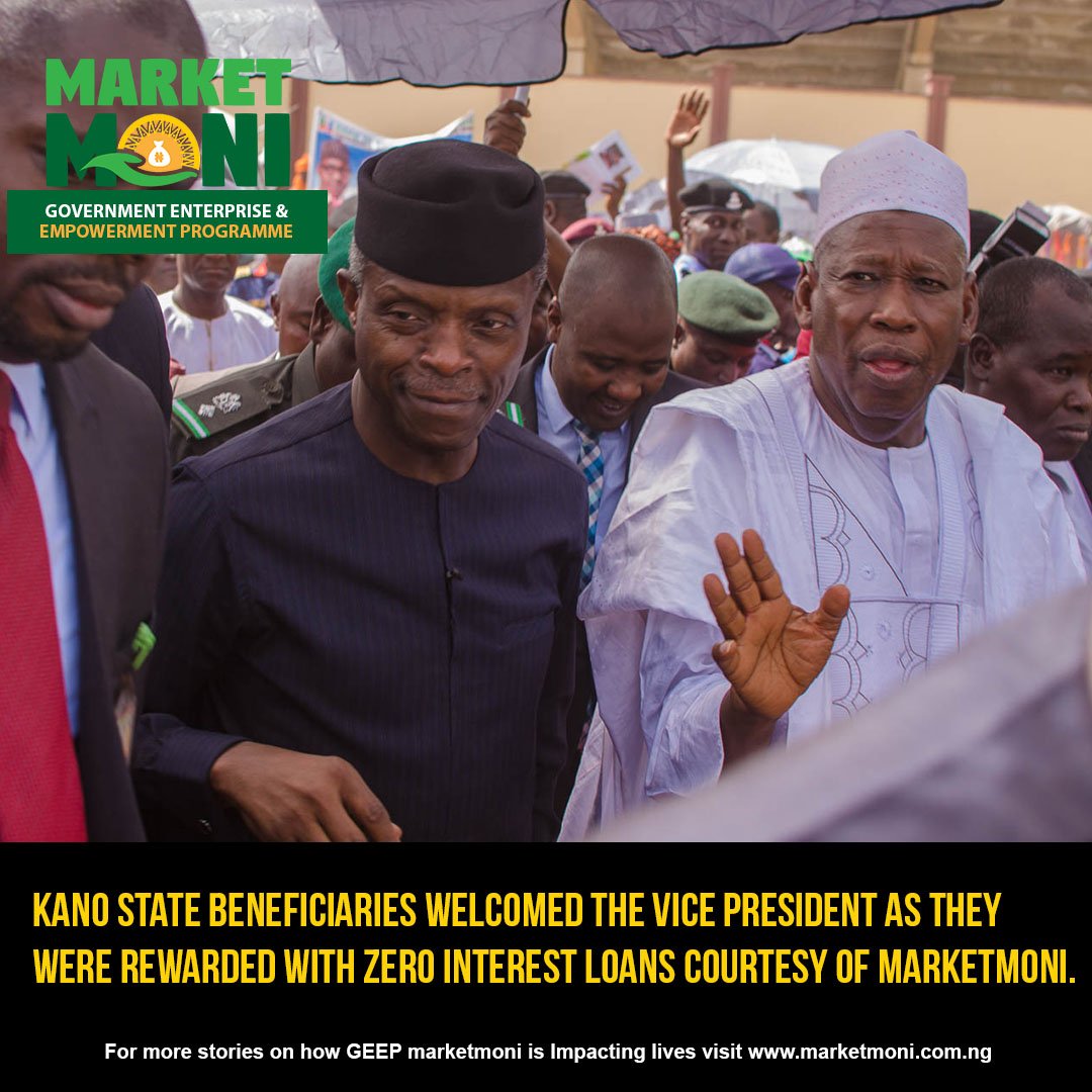 The people of Kano State welcomed the GEEP officials and the Vice President, Yemi Osinbajo last week as they were rewarded with zero interest loan facilities courtesy of Marketmoni.
#GEEP4U #GEEPMarketMoni #MarketMoni