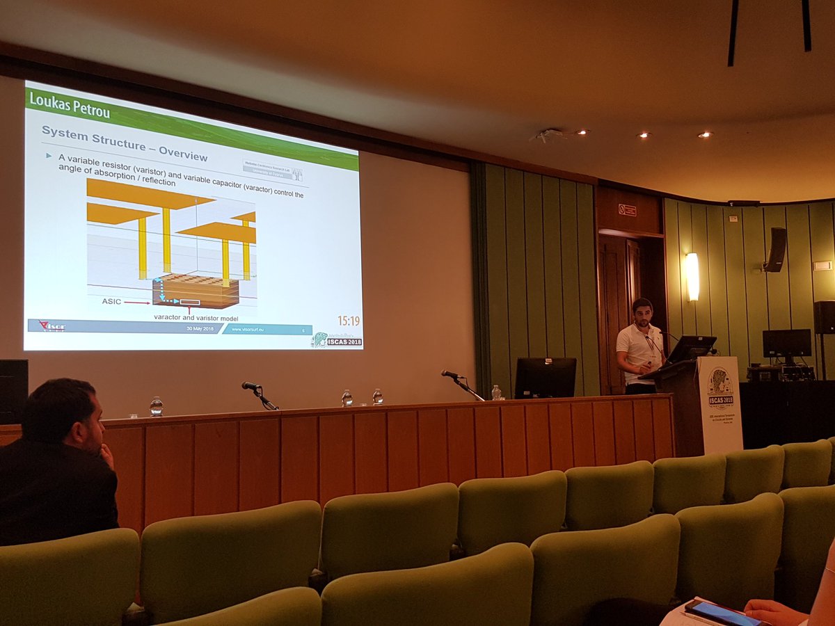 sergiabadal's tweet photo. Loukas Petrou from @UCYOfficial on the suitability of ASICs and asynchronous communication circuits for the implementation of programmable metamaterials. #ISCAS2018 @VisorSurf https://t.co/6G11DcBQWV