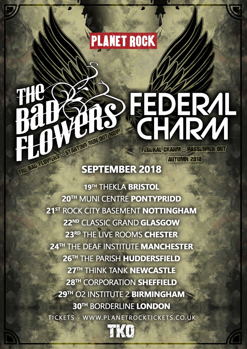 We teamed up with @PlanetRockRadio to bring @TheBadFlowers @FederalCharm to WALES @MuniArtsCentre on Sep 20. Tickets on sale Friday June 1st.... #pontypridd #walesrocks