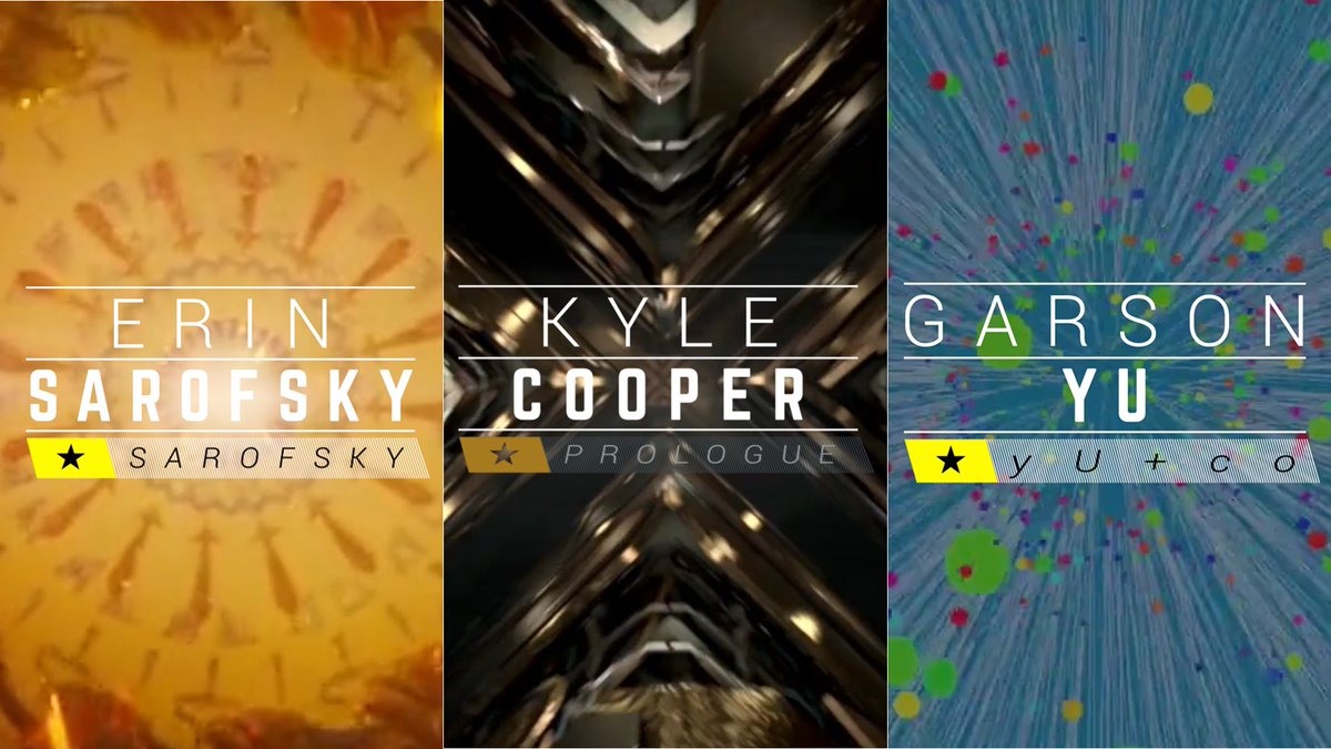 motiontv's tweet photo. Kyle Cooper, Garson Yu, Erin Sarofsky are coming to the #motionFinale! #titledesign #motionunconference @prologuefilms @Sarofsky @erinsarofsky @yuandcompany #fycb https://t.co/hTFMPBf7J1