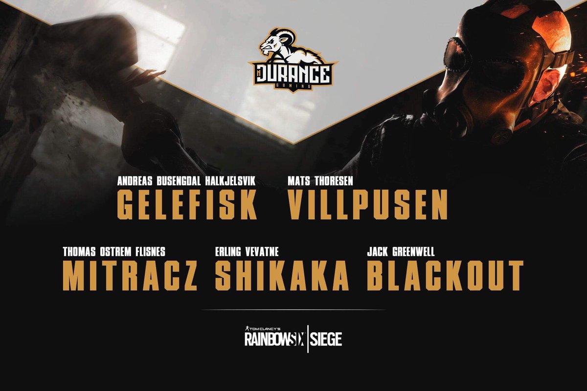 ndurancegaming's tweet photo. [#R6S] Finally! With the addition of Villpusen and Shikaka, our Rainbow 6 Siege roster is complete!

@GelefiskR6
@mitraczR6
@Blackout_R6
@Villpusen
@ShikakaR6

@Snurreleif will of course continue as their manager. Now give them a warm welcome🐐 #FearTheHorns https://t.co/Z6xEfeVFRn
