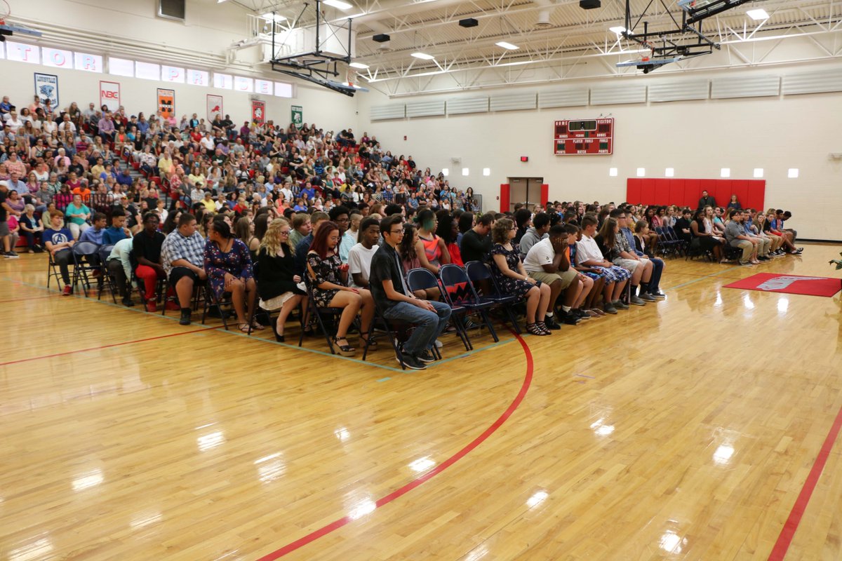 AllianceCSD's tweet photo. Congratulations to the rising Freshmen, the class of 2022! As of this morning a great class of 8th graders is moving up to the high school. They had a promotional ceremony and awards in front of a packed house. #Acspresents #Amspresents https://t.co/8XhiXdiMQi