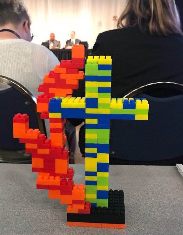Look what youth delegates made from Legos. (thanks for photo, Derrek Belase) #okumc18 #UMC