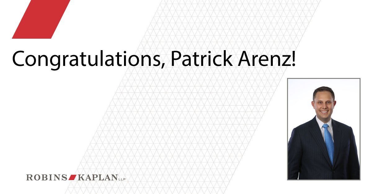 RobinsKaplan's tweet photo. We are pleased to announced that Patrick Arenz has been selected as one of four finalists for @Public_Justice 2018 Trial Lawyer of the Year award. Congratulations, Patrick! https://t.co/8TBBEc63Se #ReWritingTheOdds #TLOY https://t.co/w1sFcG0Tp2
