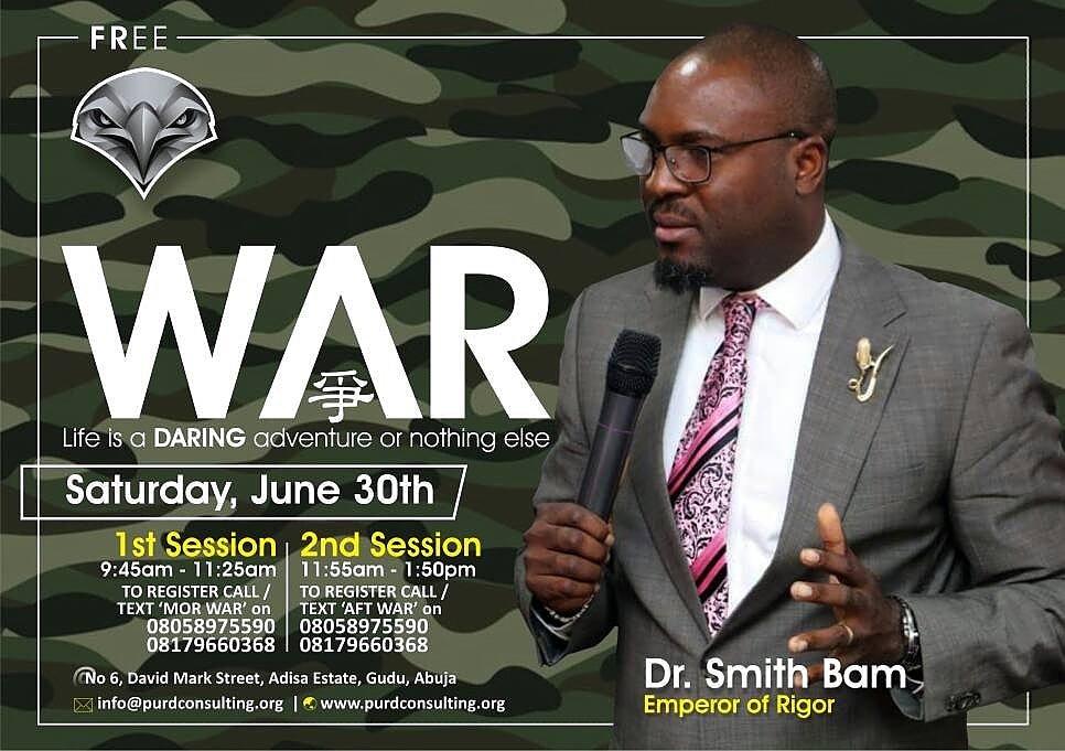 PurdConsulting1's tweet image. Another Invitation to PURD Consulting Monthly #MPOWERD Motivational Conference

This month of June, it is #WAR and it is #FREE
To get a seat, kindly do the following
For Morning Session 09:45-11:20 Text MOR WAR-08179660368 or Afternoon Session 11:55-01:50
Text AFT WAR-08179660368