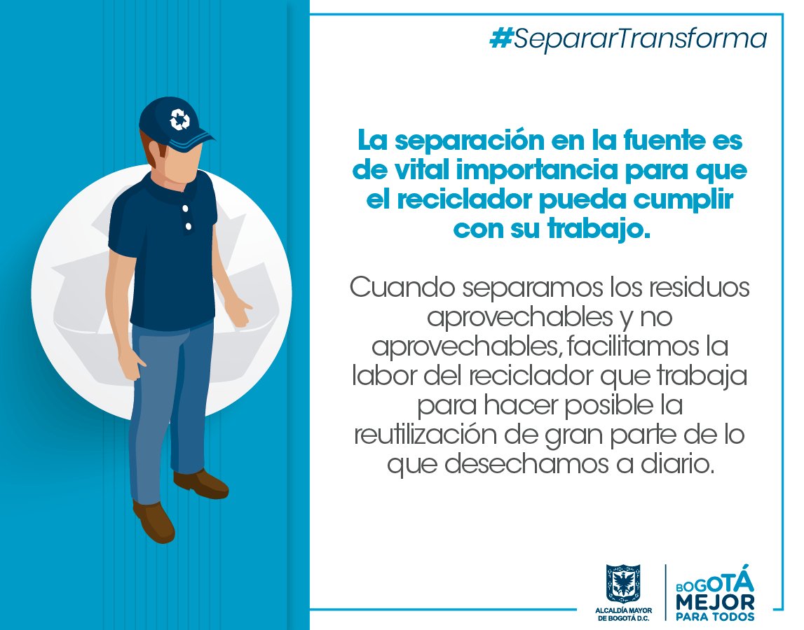 UMVbogota's tweet photo. Cuando separamos correctamente los residuos aprovechables en la bolsa blanca y los no aprovechables en la negra, le facilitamos la labor a los recicladores #SepararTransforma https://t.co/QB5N8P6meo