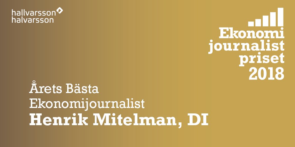 Ekonomijpriset's tweet photo. Grattis till Sveriges bästa ekonomijournalist 2018, som är @mitelman på @dagensindustri #NFCS2018 https://t.co/J13sPBmP1U