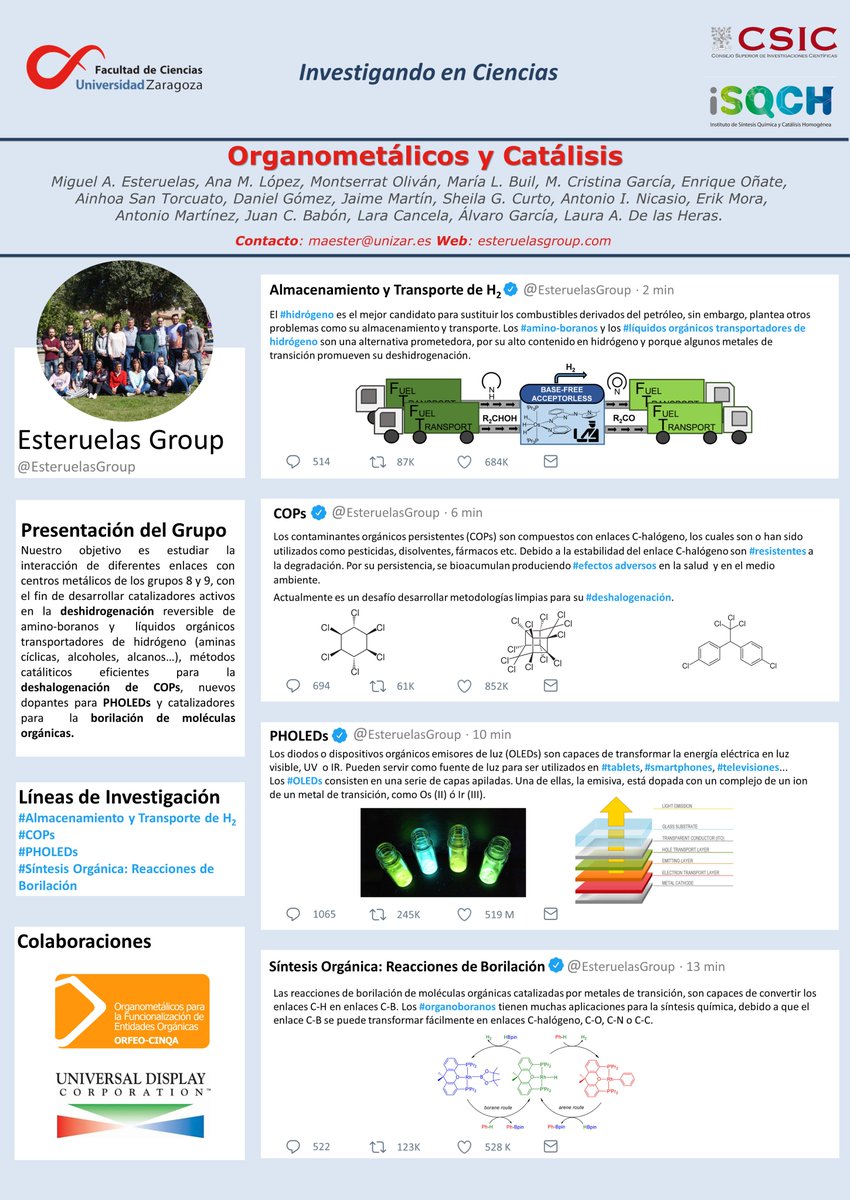 EsteruelasGroup's tweet photo. This year we are going to join in the III edition of “INVESTIGANDO EN CIENCIAS” throughout June, in the Faculty of Chemistry of @unizar, we will show the work we do in our group. If you want to know something more don't hesitate to look at our the website https://t.co/muMk0dPWzX https://t.co/yA4MVFOvTk