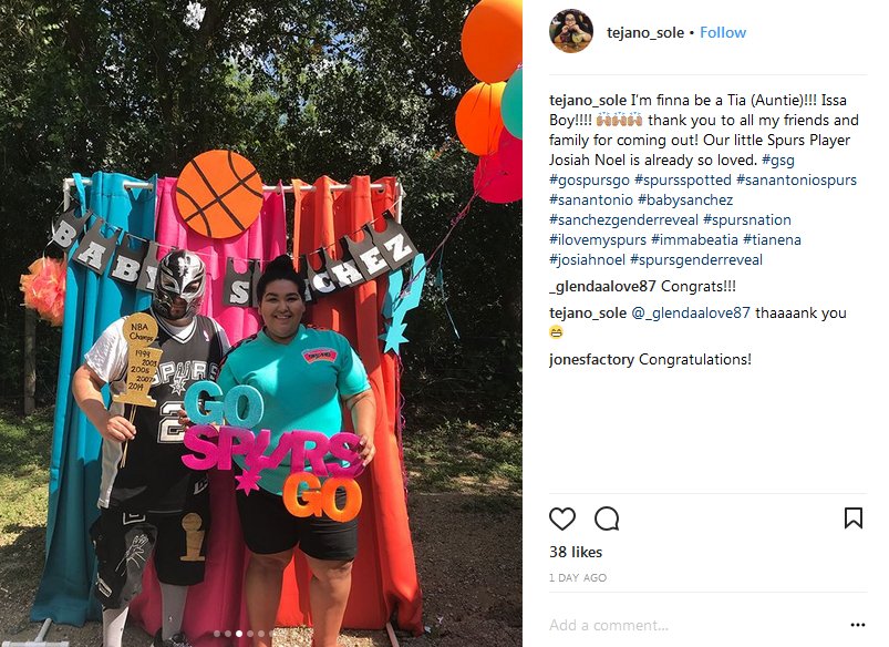 MaddySkye's tweet photo. Found this on Instagram & wanted to share it with yall, it's the cutest, most-San Antonio gender reveal I've ever seen! Everyone else is playing for 2nd. (the baby is a boy, so no crushed Spurs Silver Dancer dreams 😢) #GoSpursGo #ParentingLevel100 https://t.co/725Ex6Zs4b