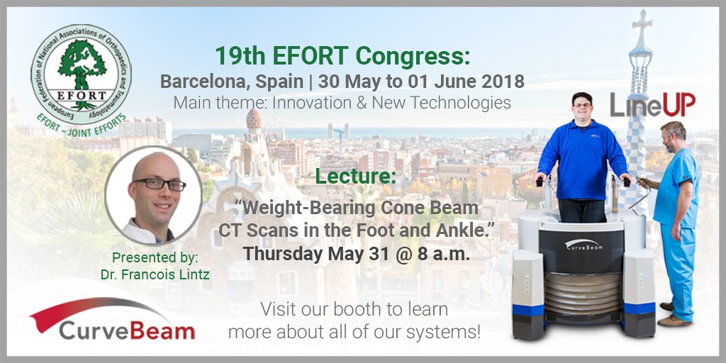 Are you attending #EFORT2018 in Barcelona? Don’t miss @DrLintzFoot instructional lecture on Weight Bearing CT at 8 a.m. on Thursday!